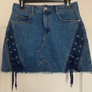 Lace-Up Denim Skirt